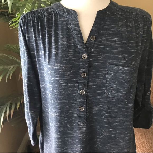 Avenue plus size half button down pull tab sleeves top - Picture 3 of 6